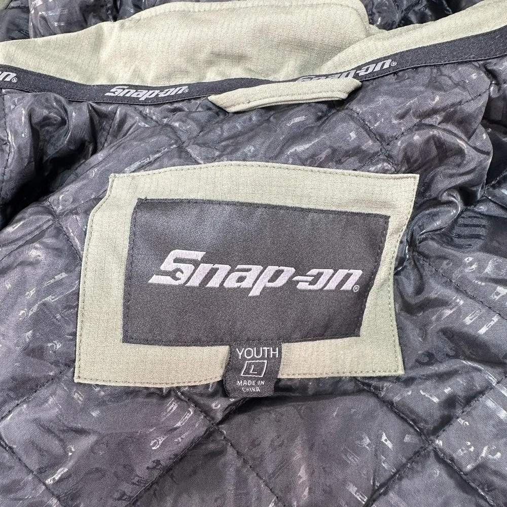 Snap-on Jacket Youth Large Green Hooded Full Zip Softshell Logo Quilted Warm